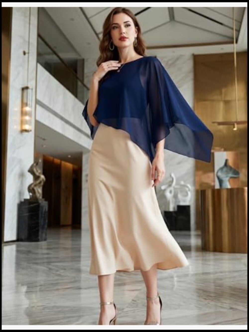 Sheer Navy Chiffon Cape Wrap - Women's Evening Shawl - Picture 5 of 7